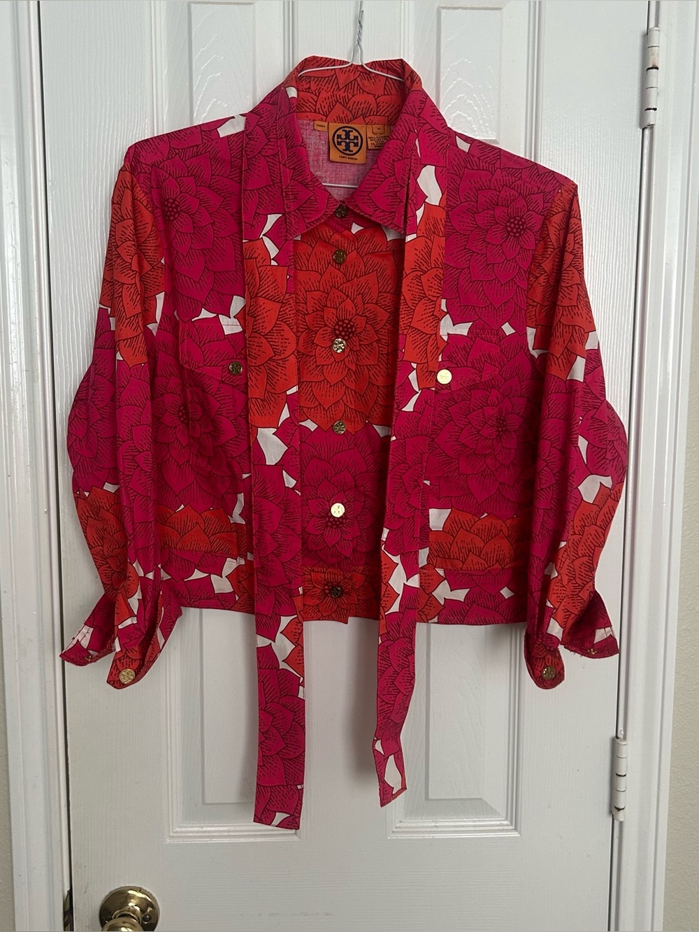 Women’s Tory Burch Floral Crop Top Snap Shirt Size 14